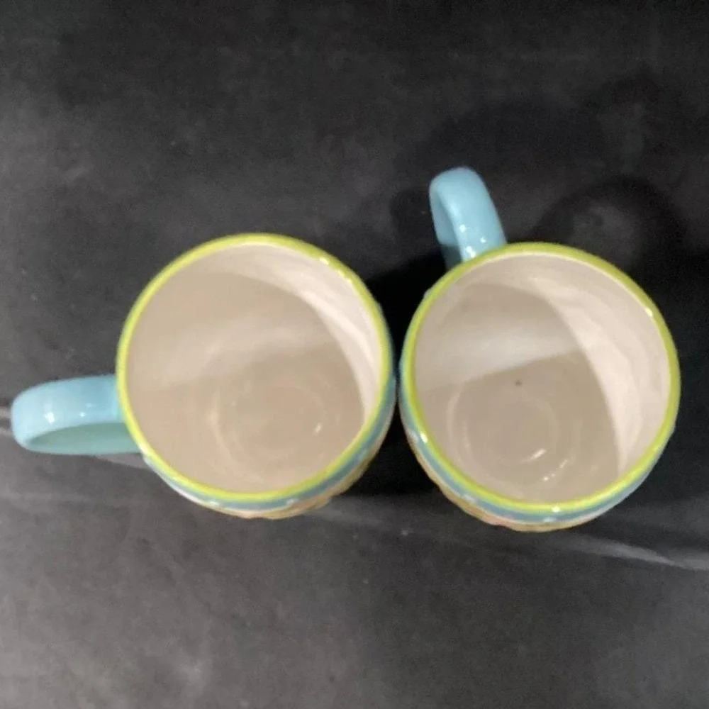 Pier 1 Imports Easter Egg Mugs, Set of‎ 2, 3D Textured Ceramic Coffee Cups